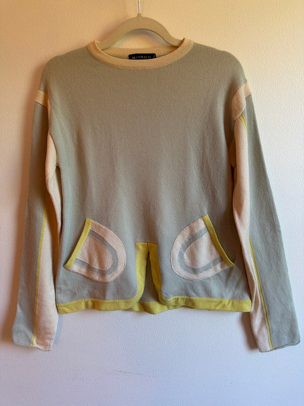 MANRICO 100% Cashmere Colorblock w/Pockets Made in Italy Sweater | Sz 40/US S